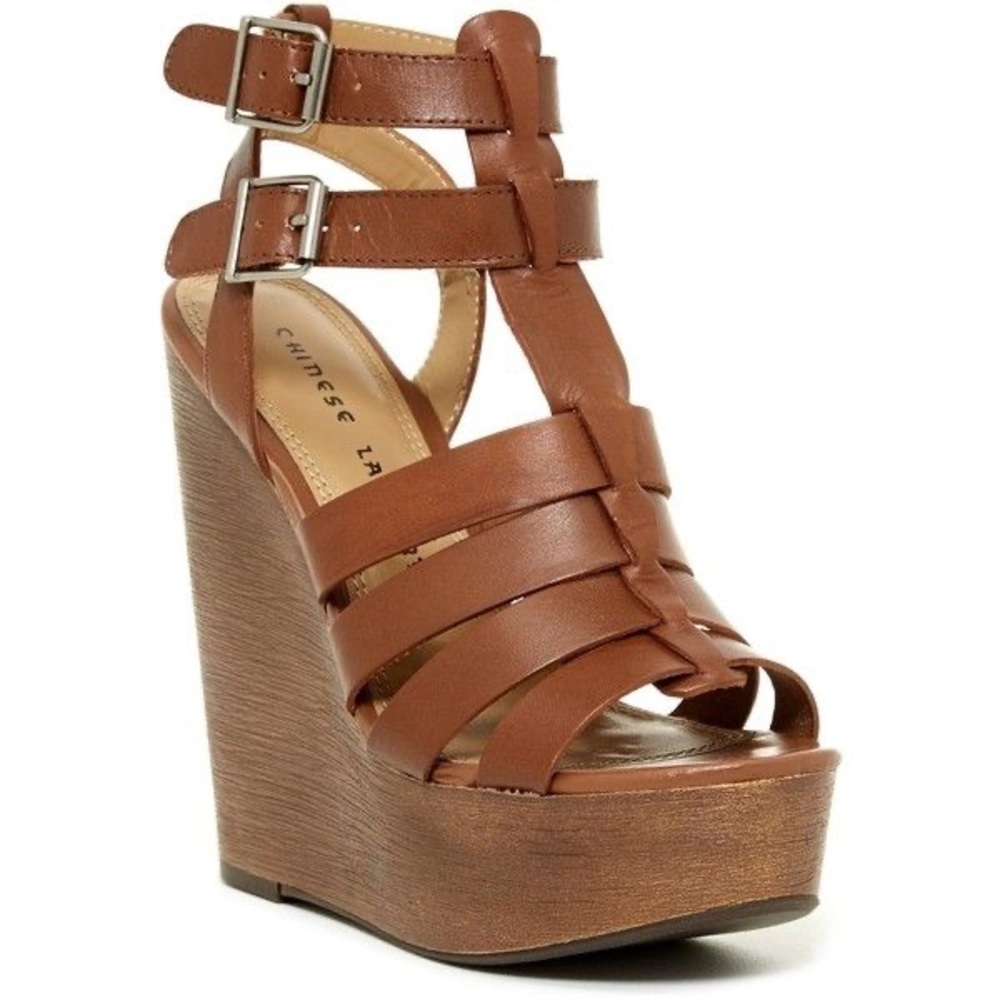 Chinese Laundry Brown Multi-Strap Platform Wedges